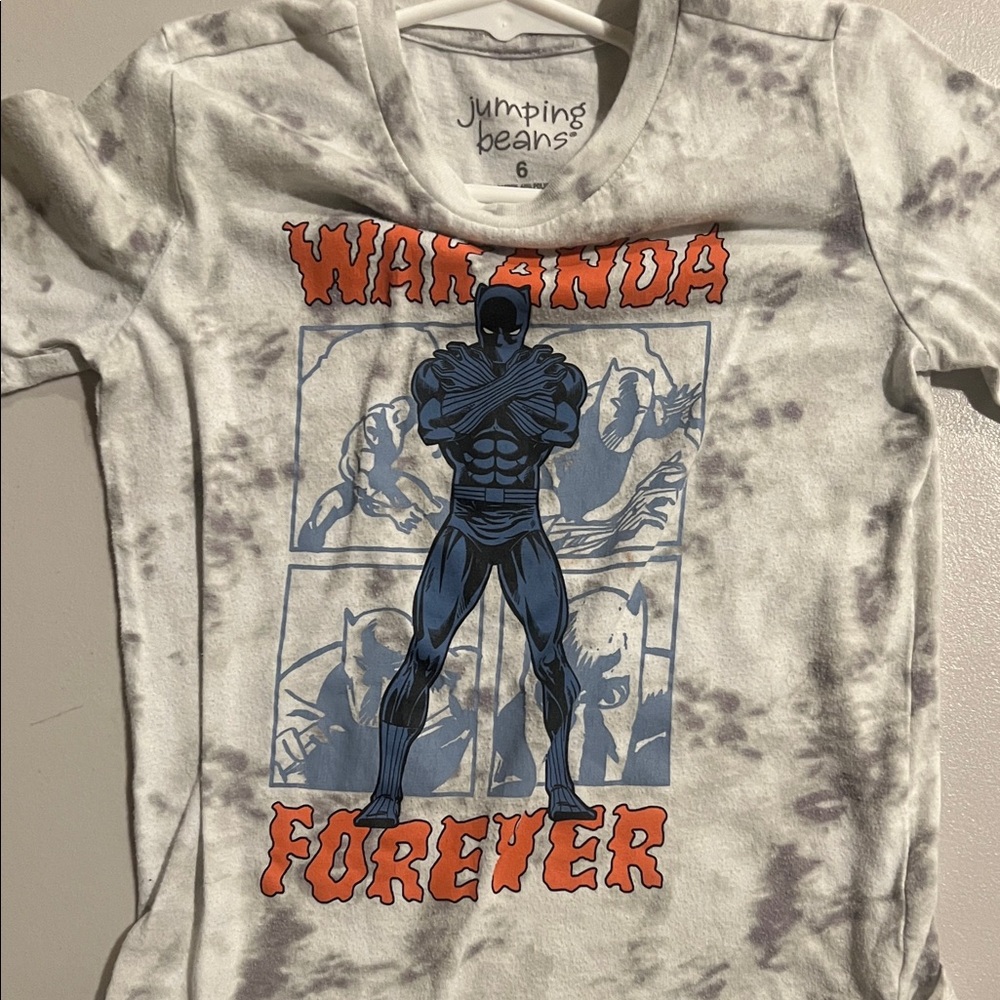 jumping beans White and Gray Tie-Dye Black Panther Graphic Tee with Orange Text